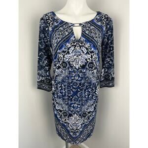 White House Black Market Black Paisley Jersey Stretch Career Dress Small